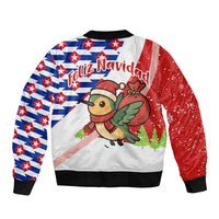 Cuba Christmas Sleeve Zip Bomber Jacket with Santa Hummingbird Cuban Flag Feliz Navidad and Snowflake - Wonder Print Shop