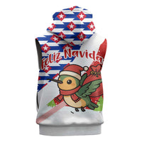 Cuba Christmas Sleeveless Zip Hoodie with Santa Hummingbird Cuban Flag Feliz Navidad and Snowflake - Wonder Print Shop