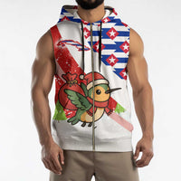 Cuba Christmas Sleeveless Zip Hoodie with Santa Hummingbird Cuban Flag Feliz Navidad and Snowflake - Wonder Print Shop