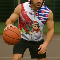 Cuba Christmas Sleeveless Zip Hoodie with Santa Hummingbird Cuban Flag Feliz Navidad and Snowflake - Wonder Print Shop
