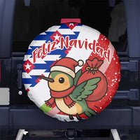 Cuba Christmas Spare Tire Cover with Santa Hummingbird Cuban Flag Feliz Navidad and Snowflake - Wonder Print Shop