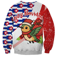 Cuba Christmas Sweatshirt with Santa Hummingbird Cuban Flag Feliz Navidad and Snowflake - Wonder Print Shop