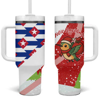 Cuba Christmas Tumbler With Handle with Santa Hummingbird Cuban Flag Feliz Navidad and Snowflake - Wonder Print Shop