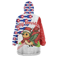 Cuba Christmas Wearable Blanket Hoodie with Santa Hummingbird Cuban Flag Feliz Navidad and Snowflake - Wonder Print Shop