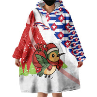 Cuba Christmas Wearable Blanket Hoodie with Santa Hummingbird Cuban Flag Feliz Navidad and Snowflake - Wonder Print Shop