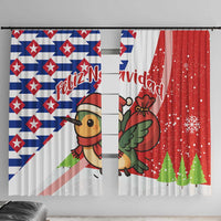 Cuba Christmas Window Curtain with Santa Hummingbird Cuban Flag Feliz Navidad and Snowflake - Wonder Print Shop