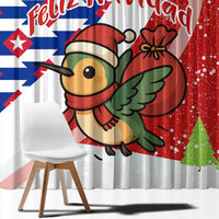 Cuba Christmas Window Curtain with Santa Hummingbird Cuban Flag Feliz Navidad and Snowflake - Wonder Print Shop