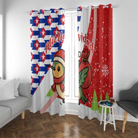 Cuba Christmas Window Curtain with Santa Hummingbird Cuban Flag Feliz Navidad and Snowflake - Wonder Print Shop