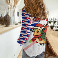 Cuba Christmas Women Casual Shirt with Santa Hummingbird Cuban Flag Feliz Navidad and Snowflake - Wonder Print Shop