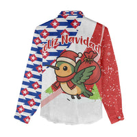 Cuba Christmas Women Casual Shirt with Santa Hummingbird Cuban Flag Feliz Navidad and Snowflake - Wonder Print Shop