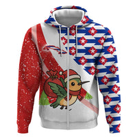 Cuba Christmas Zip Hoodie with Santa Hummingbird Cuban Flag Feliz Navidad and Snowflake - Wonder Print Shop