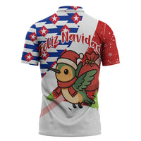 Cuba Christmas Zipper Polo Shirt with Santa Hummingbird Cuban Flag Feliz Navidad and Snowflake - Wonder Print Shop