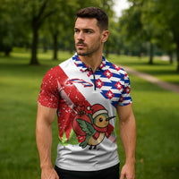 Cuba Christmas Zipper Polo Shirt with Santa Hummingbird Cuban Flag Feliz Navidad and Snowflake - Wonder Print Shop