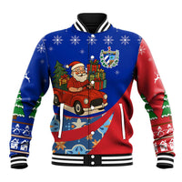 Cuba Christmas Baseball Jacket with Santa Driving Classic Car Cuban Seal Feliz Navidad and Holiday Gift - Wonder Print Shop
