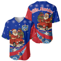 Cuba Christmas Baseball Jersey with Santa Driving Classic Car Cuban Seal Feliz Navidad and Holiday Gift - Wonder Print Shop