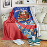 Cuba Christmas Blanket with Santa Driving Classic Car Cuban Seal Feliz Navidad and Holiday Gift - Wonder Print Shop