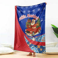 Cuba Christmas Blanket with Santa Driving Classic Car Cuban Seal Feliz Navidad and Holiday Gift - Wonder Print Shop