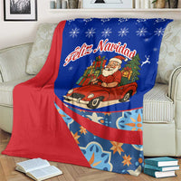 Cuba Christmas Blanket with Santa Driving Classic Car Cuban Seal Feliz Navidad and Holiday Gift - Wonder Print Shop