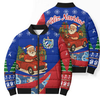 Cuba Christmas Bomber Puffer Jacket with Santa Driving Classic Car Cuban Seal Feliz Navidad and Holiday Gift - Wonder Print Shop