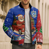 Cuba Christmas Bomber Puffer Jacket with Santa Driving Classic Car Cuban Seal Feliz Navidad and Holiday Gift - Wonder Print Shop