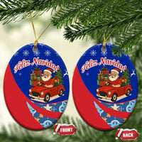 Cuba Christmas Ceramic Ornament with Santa Driving Classic Car Cuban Seal Feliz Navidad and Holiday Gift - Wonder Print Shop