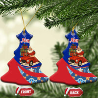 Cuba Christmas Ceramic Ornament with Santa Driving Classic Car Cuban Seal Feliz Navidad and Holiday Gift - Wonder Print Shop