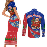 Cuba Christmas Couples Matching Short Sleeve Bodycon Dress and Long Sleeve Button Shirt with Santa Driving Classic Car Cuban Seal Feliz Navidad and Holiday Gift - Wonder Print Shop