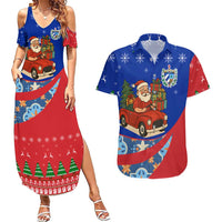 Cuba Christmas Couples Matching Summer Maxi Dress and Hawaiian Shirt with Santa Driving Classic Car Cuban Seal Feliz Navidad and Holiday Gift - Wonder Print Shop