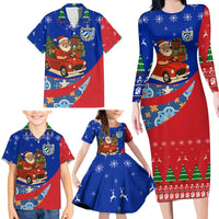 Cuba Christmas Family Matching Long Sleeve Bodycon Dress and Hawaiian Shirt with Santa Driving Classic Car Cuban Seal Feliz Navidad and Holiday Gift - Wonder Print Shop