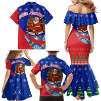 Cuba Christmas Family Matching Mermaid Dress and Hawaiian Shirt with Santa Driving Classic Car Cuban Seal Feliz Navidad and Holiday Gift - Wonder Print Shop