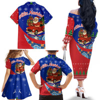 Cuba Christmas Family Matching Off The Shoulder Long Sleeve Dress and Hawaiian Shirt with Santa Driving Classic Car Cuban Seal Feliz Navidad and Holiday Gift - Wonder Print Shop
