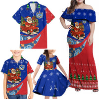 Cuba Christmas Family Matching Off Shoulder Maxi Dress and Hawaiian Shirt with Santa Driving Classic Car Cuban Seal Feliz Navidad and Holiday Gift - Wonder Print Shop