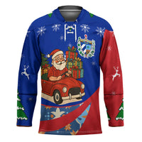 Cuba Christmas Hockey Jersey with Santa Driving Classic Car Cuban Seal Feliz Navidad and Holiday Gift - Wonder Print Shop