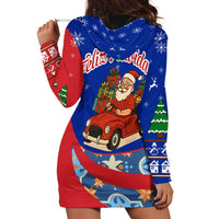 Cuba Christmas Hoodie Dress with Santa Driving Classic Car Cuban Seal Feliz Navidad and Holiday Gift - Wonder Print Shop