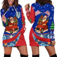 Cuba Christmas Hoodie Dress with Santa Driving Classic Car Cuban Seal Feliz Navidad and Holiday Gift - Wonder Print Shop