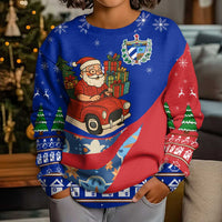 Cuba Christmas Kid Ugly Christmas Sweater with Santa Driving Classic Car Cuban Seal Feliz Navidad and Holiday Gift - Wonder Print Shop