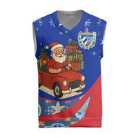 Cuba Christmas Knitted V-Neck Vest with Santa Driving Classic Car Cuban Seal Feliz Navidad and Holiday Gift - Wonder Print Shop