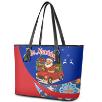 Cuba Christmas Leather Tote Bag with Santa Driving Classic Car Cuban Seal Feliz Navidad and Holiday Gift - Wonder Print Shop