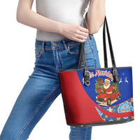 Cuba Christmas Leather Tote Bag with Santa Driving Classic Car Cuban Seal Feliz Navidad and Holiday Gift - Wonder Print Shop