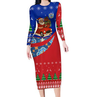 Cuba Christmas Long Sleeve Bodycon Dress with Santa Driving Classic Car Cuban Seal Feliz Navidad and Holiday Gift - Wonder Print Shop