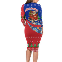 Cuba Christmas Long Sleeve Bodycon Dress with Santa Driving Classic Car Cuban Seal Feliz Navidad and Holiday Gift - Wonder Print Shop