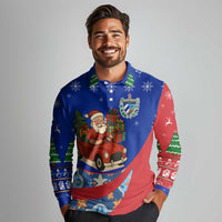 Cuba Christmas Long Sleeve Polo Shirt with Santa Driving Classic Car Cuban Seal Feliz Navidad and Holiday Gift - Wonder Print Shop