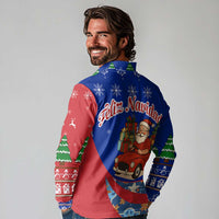Cuba Christmas Long Sleeve Polo Shirt with Santa Driving Classic Car Cuban Seal Feliz Navidad and Holiday Gift - Wonder Print Shop