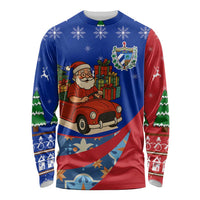 Cuba Christmas Long Sleeve Shirt with Santa Driving Classic Car Cuban Seal Feliz Navidad and Holiday Gift - Wonder Print Shop