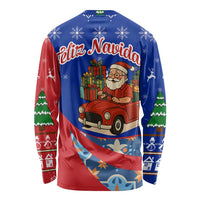 Cuba Christmas Long Sleeve Shirt with Santa Driving Classic Car Cuban Seal Feliz Navidad and Holiday Gift - Wonder Print Shop