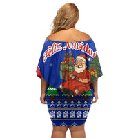 Cuba Christmas Off Shoulder Short Dress with Santa Driving Classic Car Cuban Seal Feliz Navidad and Holiday Gift - Wonder Print Shop