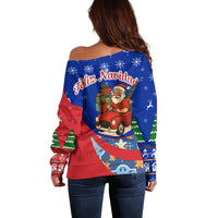 Cuba Christmas Off Shoulder Sweater with Santa Driving Classic Car Cuban Seal Feliz Navidad and Holiday Gift - Wonder Print Shop