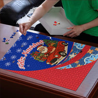 Cuba Christmas Puzzle with Santa Driving Classic Car Cuban Seal Feliz Navidad and Holiday Gift - Wonder Print Shop