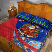 Cuba Christmas Quilt Bed Set with Santa Driving Classic Car Cuban Seal Feliz Navidad and Holiday Gift - Wonder Print Shop