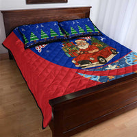 Cuba Christmas Quilt Bed Set with Santa Driving Classic Car Cuban Seal Feliz Navidad and Holiday Gift - Wonder Print Shop